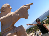 A statue of Father Junipero Serra with our friend Mike
