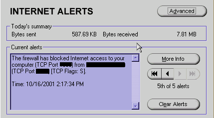 ZoneAlarm Pro Alerts Page